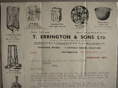 Bill & letterheads - Errington & Sons, Southsea