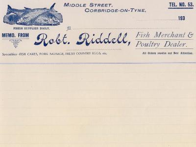 Bill & letterheads - Riddell, Fishmonger, Corbridge