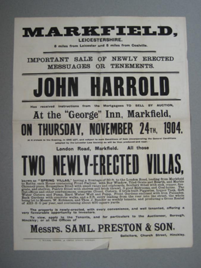 Markfield 1904 Auction poster -  select me for a larger image