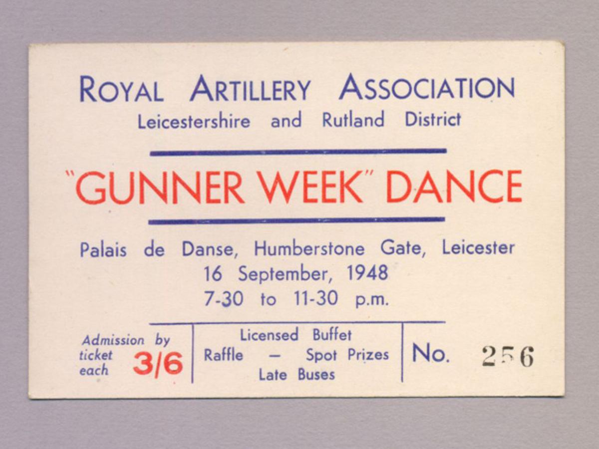 Royal Artillery Dance ticket, 1948 -  select me for a larger image