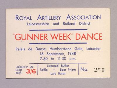 Leicestershire - Royal Artillery Dance ticket, 1948