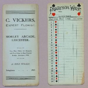 Leicestershire - Vickers Florist Whist score cards