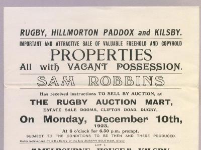Warwickshire - Rugby area, 1923 Auction sale