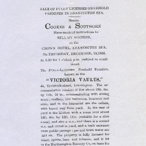 Warwickshire - Victoria Vaults, Leamington Spa, 1903 Auction