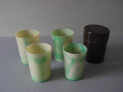 Beakers in case, marbled green -  select me for a larger image