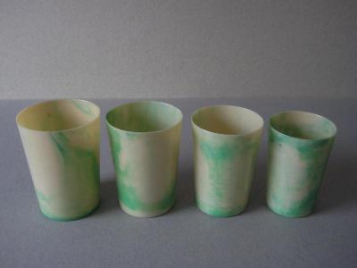 Beakers in case, marbled green -  select me for a larger image