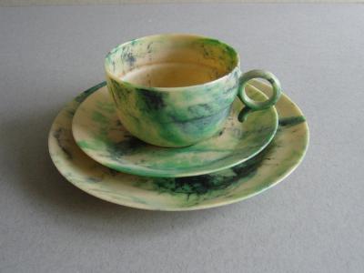 Cup, saucer, Green Ivory Black -  select me for a larger image