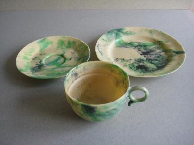 Cup, saucer, Green Ivory Black -  select me for a larger image