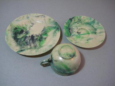 Cup, saucer, Green Ivory Black -  select me for a larger image