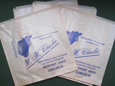 Clarke, Butchers, Lincoln, 5 shop bags -  select me for a larger image