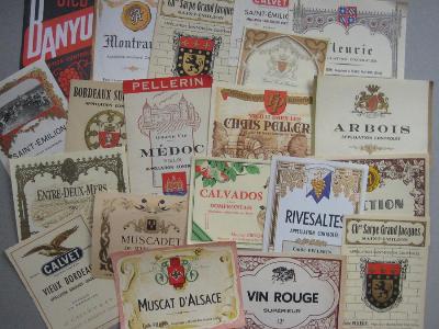 French wine bottle labels -  select me for a larger image