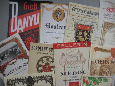 French wine bottle labels -  select me for a larger image