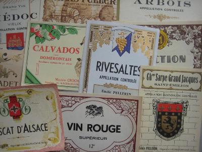 French wine bottle labels -  select me for a larger image