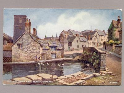 Dorset - Swanage, Mill Pond, Church