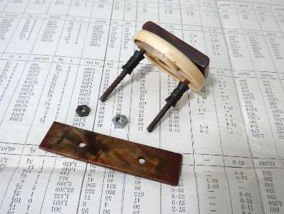 1940s drawer handles, 2 coloured -  select me for a larger image