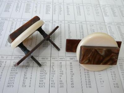 1940s drawer handles, 2 coloured -  select me for a larger image