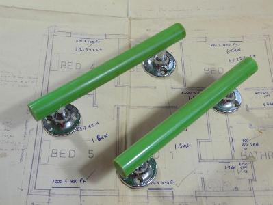 Green and chrome pull handles, pair -  select me for a larger image