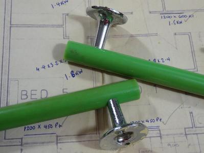 Green and chrome pull handles, pair -  select me for a larger image