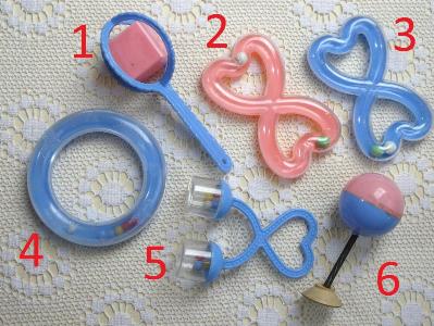 Baby rattle and toys. 6 designs -  select me for a larger image
